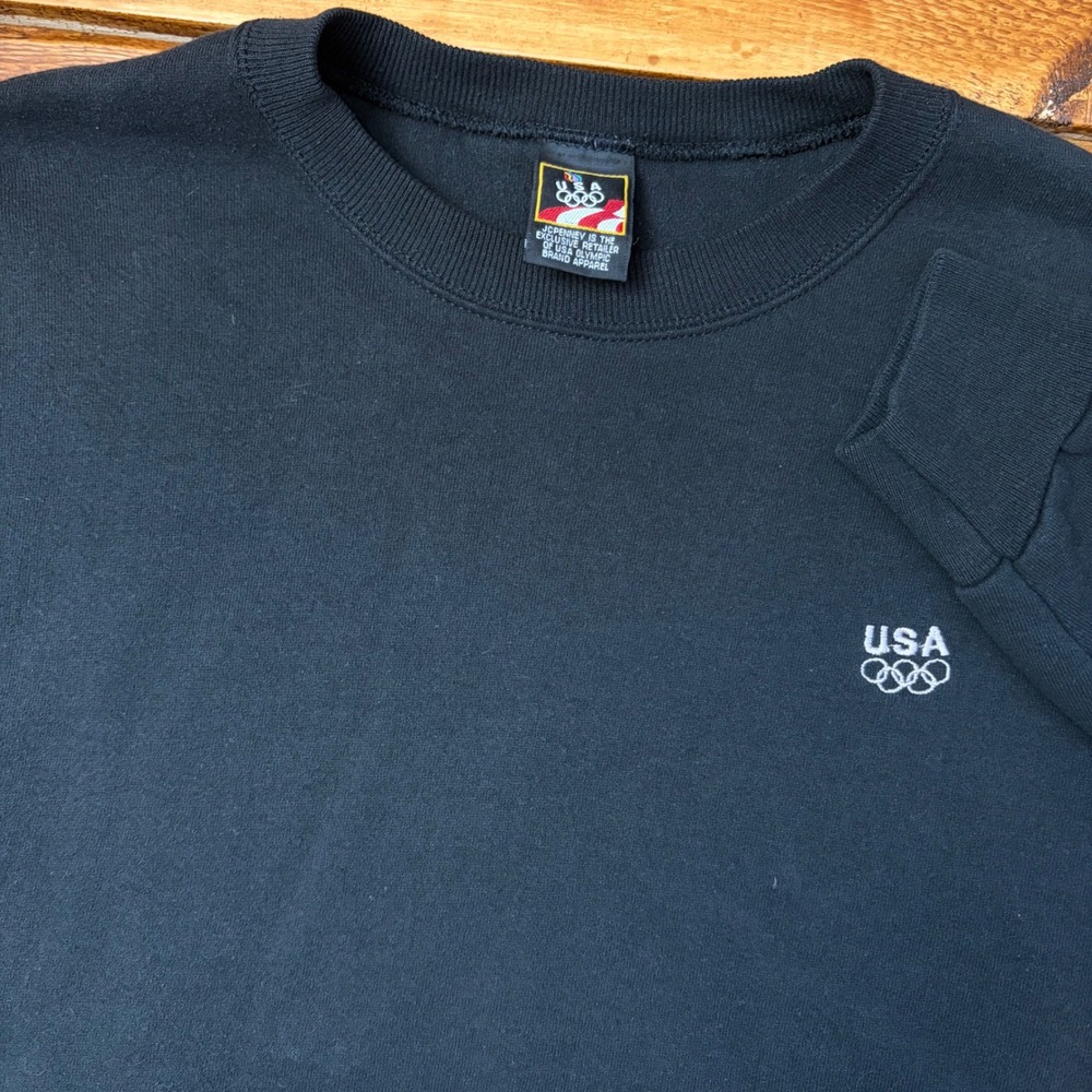 Vintage USA Olympic Sweatshirt Men Large Black Embroidered Crewneck JCPenney 90s